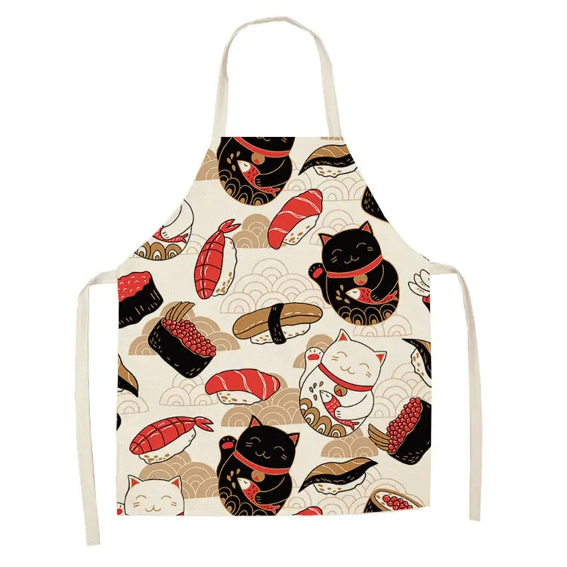 Lucky Cat Apron Kitchen Aprons for Women Cotton Linen Bibs Household Streetsharks