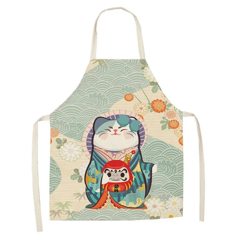 Lucky Cat Apron Kitchen Aprons for Women Cotton Linen Bibs Household Streetsharks