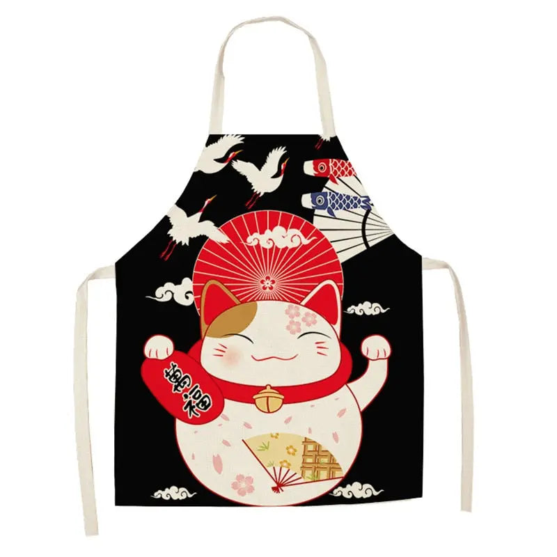 Lucky Cat Apron Kitchen Aprons for Women Cotton Linen Bibs Household Streetsharks