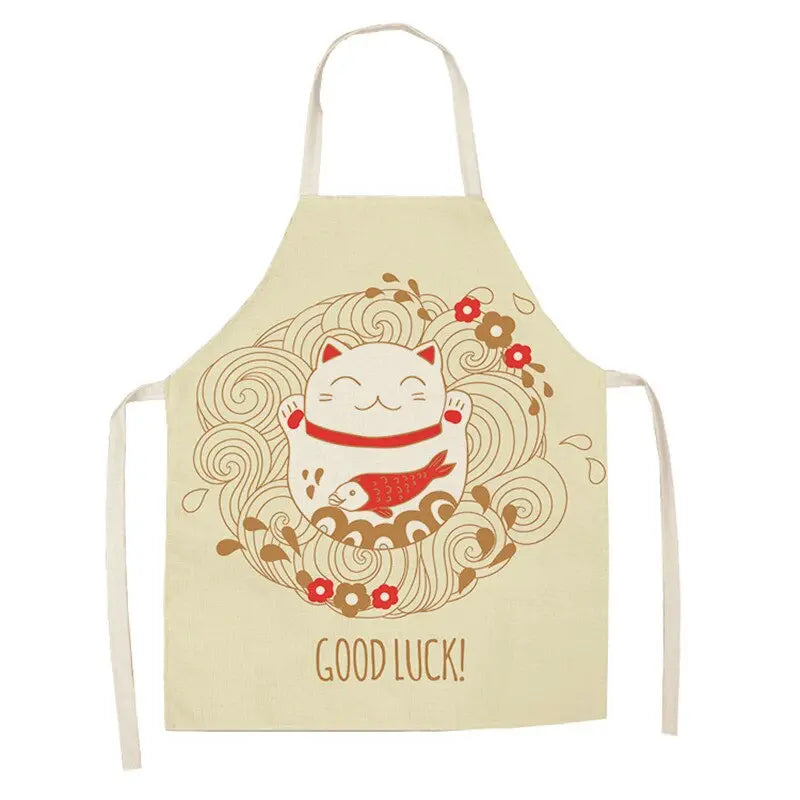 Lucky Cat Apron Kitchen Aprons for Women Cotton Linen Bibs Household Streetsharks