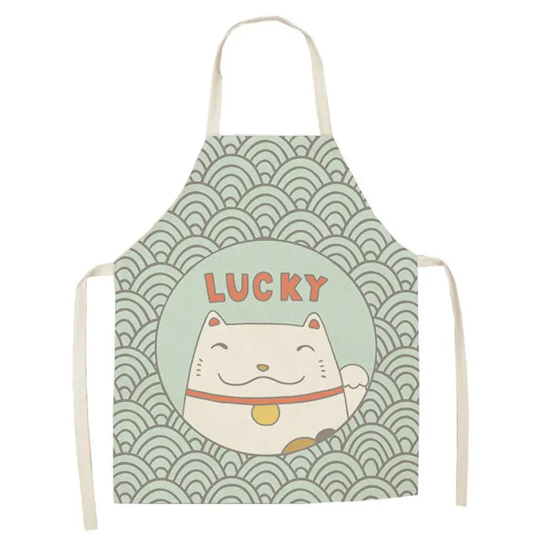 Lucky Cat Apron Kitchen Aprons for Women Cotton Linen Bibs Household Streetsharks