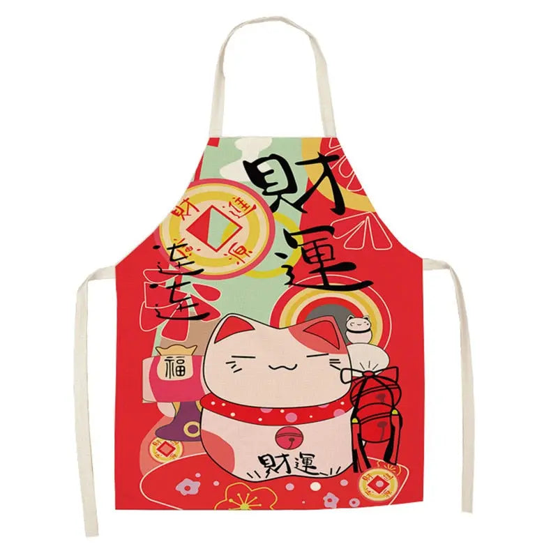 Lucky Cat Apron Kitchen Aprons for Women Cotton Linen Bibs Household Streetsharks