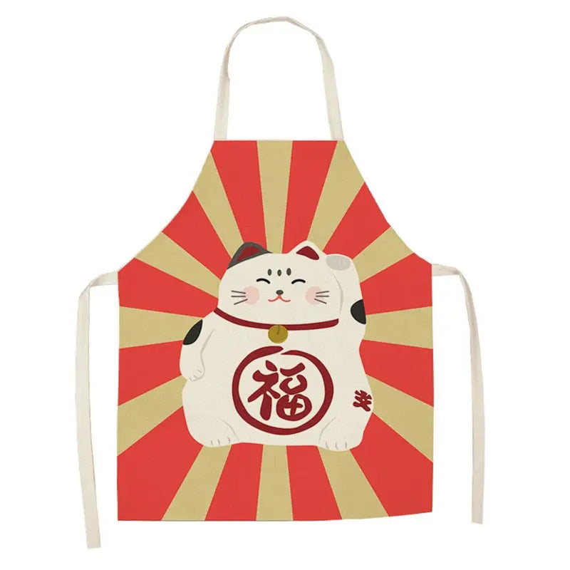 Lucky Cat Apron Kitchen Aprons for Women Cotton Linen Bibs Household Streetsharks