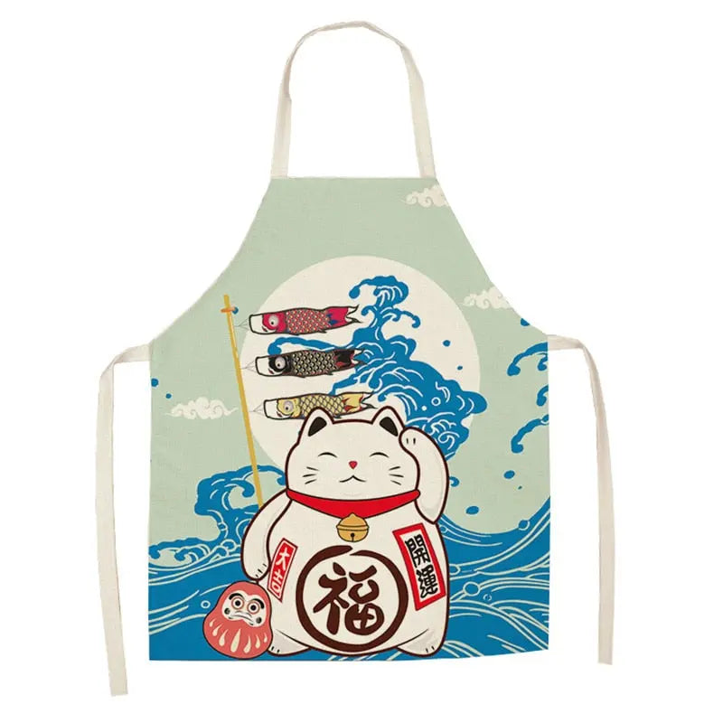 Lucky Cat Apron Kitchen Aprons for Women Cotton Linen Bibs Household Streetsharks