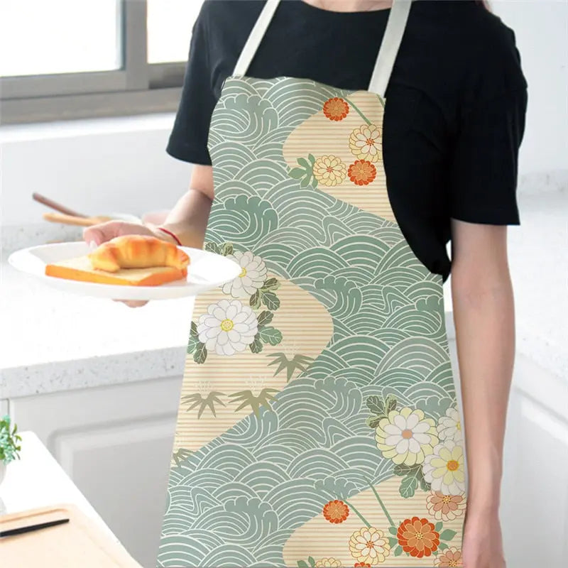 Lucky Cat Apron Kitchen Aprons for Women Cotton Linen Bibs Household Streetsharks