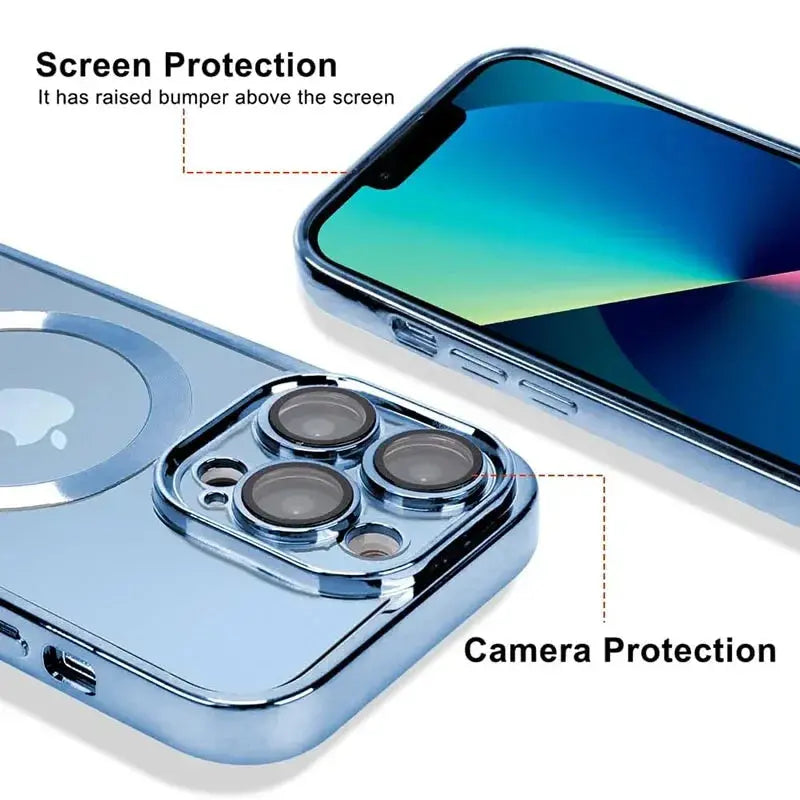 Magnetic Case For IPhone 13 14 11 12 15 Pro Max 15 Plus Clear Lens Protection For Magsafe Wireless Charging Plating Cases Cover Streetsharks