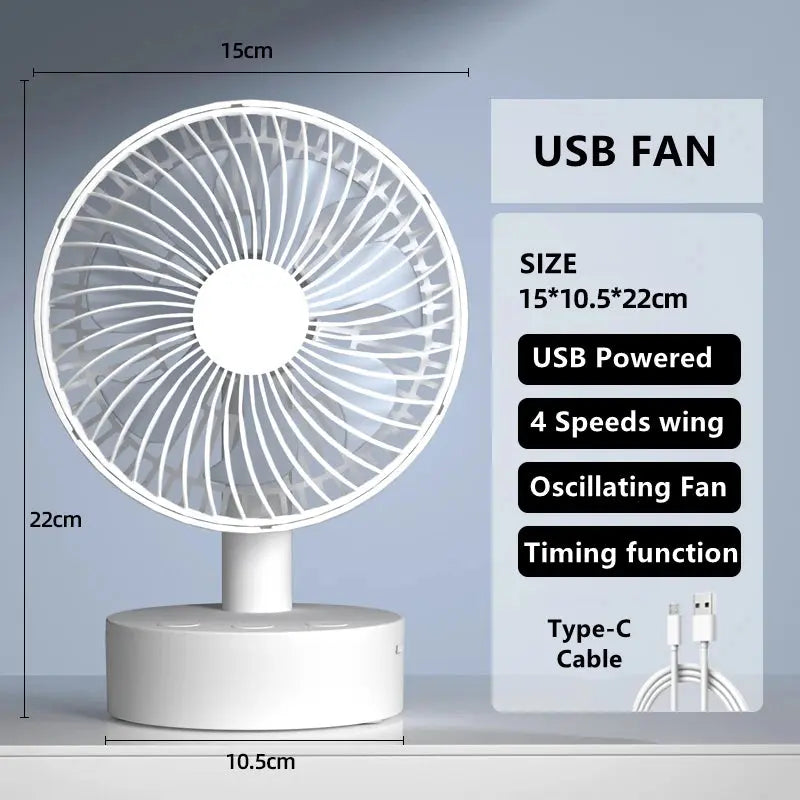 Mini Oscillating Fan, Portable Battery-Operated Table Fan with 4 Speed Levels, 6-inch Desk fan with Timer - Streetsharks