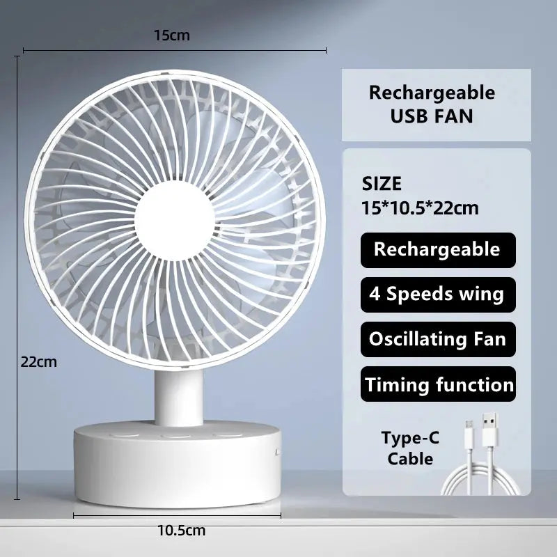 Mini Oscillating Fan, Portable Battery-Operated Table Fan with 4 Speed Levels, 6-inch Desk fan with Timer - Streetsharks