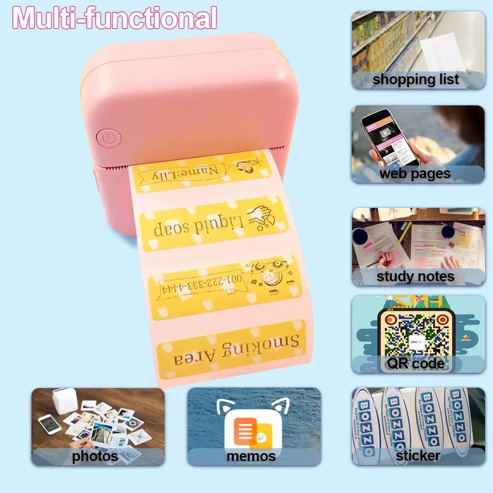 Mini Printer Bluetooth WiFi Connected Thermal Paper Label Mobile Phone Photo Title Note Pockt Portable Student Error Maker Streetsharks