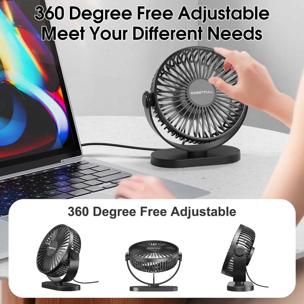 Mini USB Desktop Fan Portable Hook up Fan Desktop Office USB Quiet Cooling Fans Three Speed Adjustment Suitable For Home Office Streetsharks