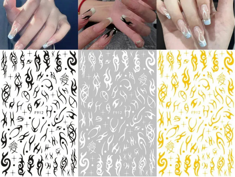 New 3D Black White Snake Leaf Nail Stickers for Nails Art Decoration Supplies Goth Rock Design Manicure Inspired Decals Sliders Streetsharks