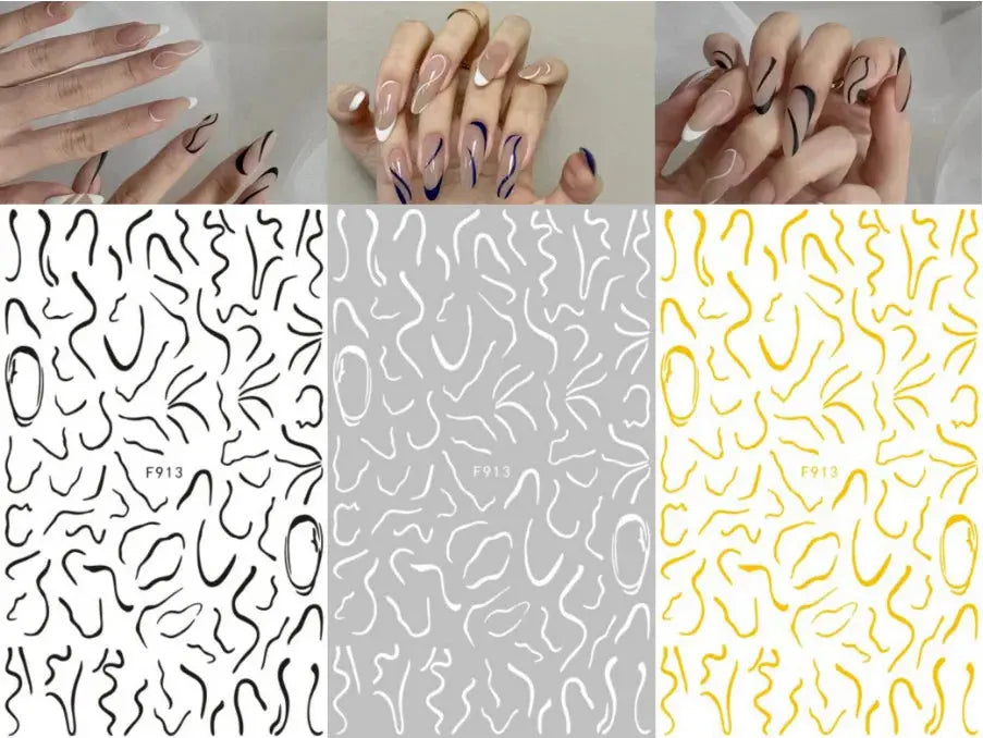 New 3D Black White Snake Leaf Nail Stickers for Nails Art Decoration Supplies Goth Rock Design Manicure Inspired Decals Sliders Streetsharks