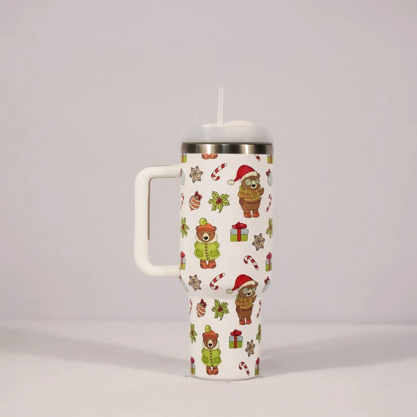 New Christmas Pattern Mug With Handle Lid Straw Drinkware Stainless Steel Vacuum Tumbler Large Capacity Car Travel Coffee Cup StreetSharks