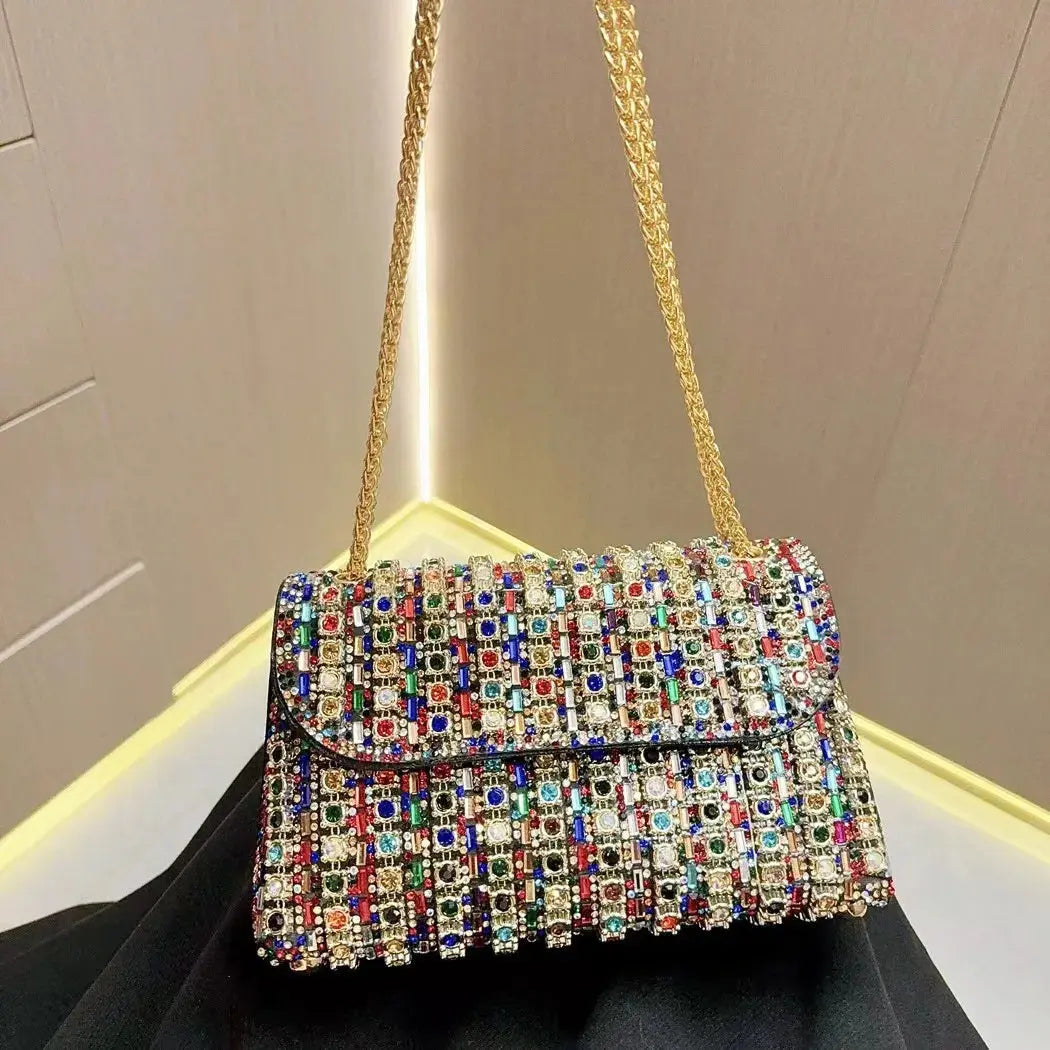 New Design Diamond-encrusted Dinner Party Small Square Bag Single Shoulder Crossbody Armpit Bag Full Diamond Bag Streetsharks