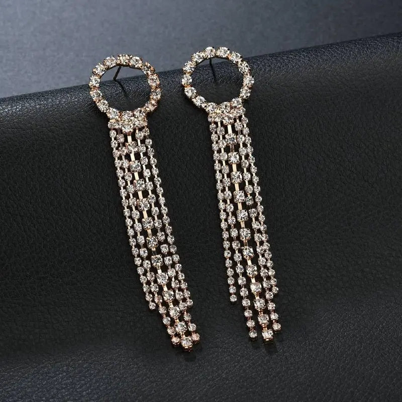 New Luxury Crystal Long Tassel Earrings Wedding Jewelry Gifts Streetsharks