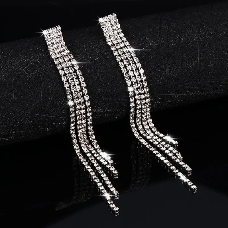 New Luxury Crystal Long Tassel Earrings Wedding Jewelry Gifts Streetsharks