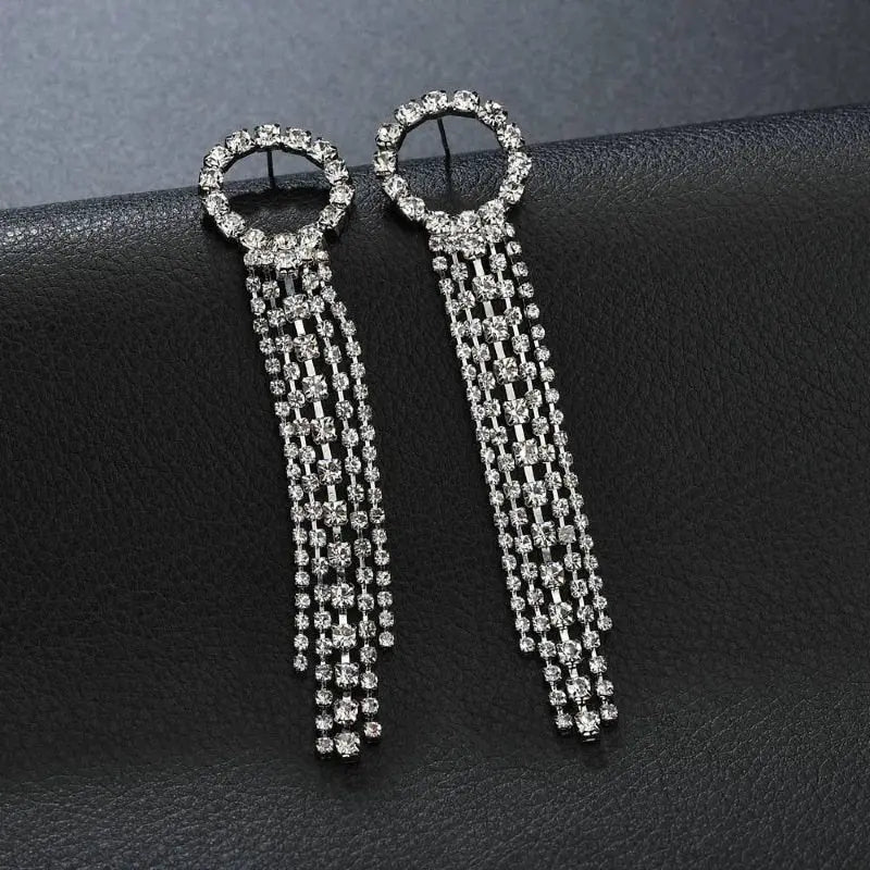 New Luxury Crystal Long Tassel Earrings Wedding Jewelry Gifts Streetsharks