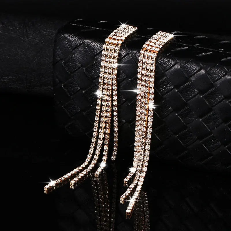 New Luxury Crystal Long Tassel Earrings Wedding Jewelry Gifts Streetsharks