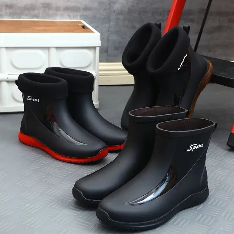 New Mens Rain Boots  Anti-slip Wear-resistant Outdoor Waterproof Shoes Streetsharks