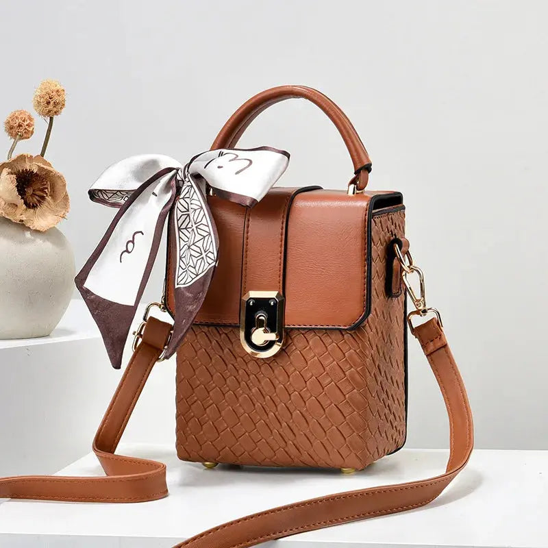 New Soft Leather Phone Bag Fashionable Mini Square Bag Versatile Handbag Silk Scarf Decoration Single Shoulder Crossbody Bags - Streetsharks