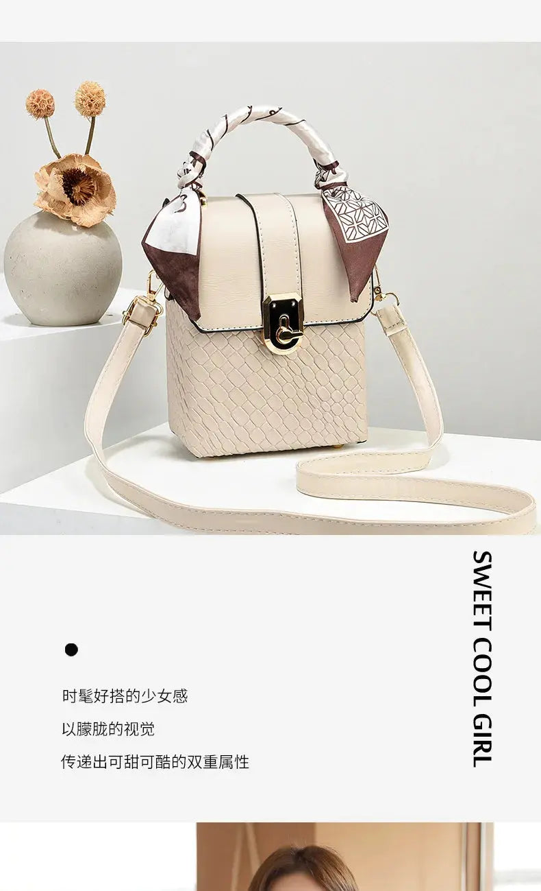 New Soft Leather Phone Bag Fashionable Mini Square Bag Versatile Handbag Silk Scarf Decoration Single Shoulder Crossbody Bags Streetsharks