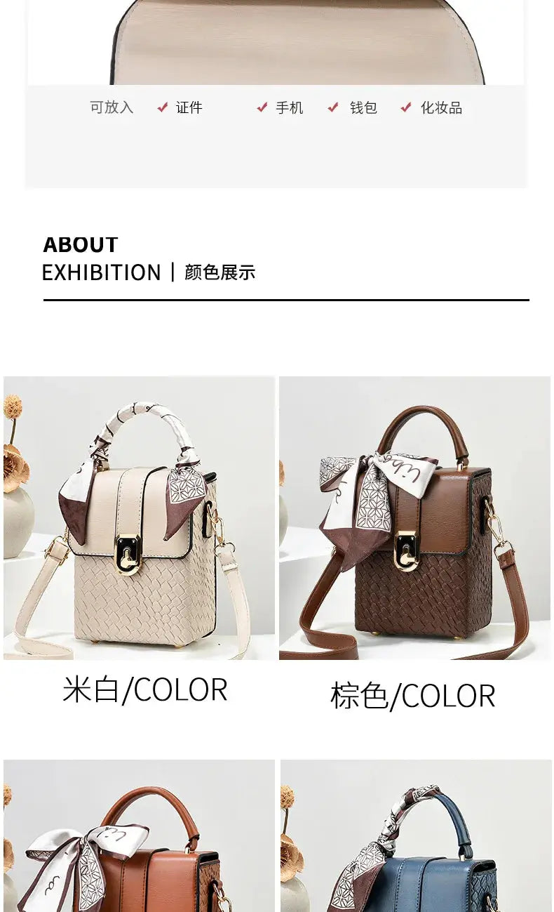 New Soft Leather Phone Bag Fashionable Mini Square Bag Versatile Handbag Silk Scarf Decoration Single Shoulder Crossbody Bags Streetsharks