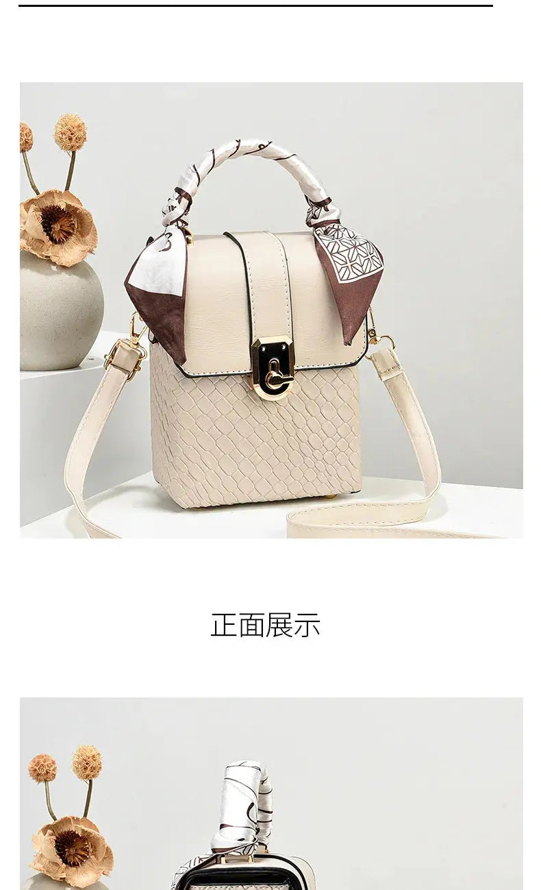 New Soft Leather Phone Bag Fashionable Mini Square Bag Versatile Handbag Silk Scarf Decoration Single Shoulder Crossbody Bags Streetsharks