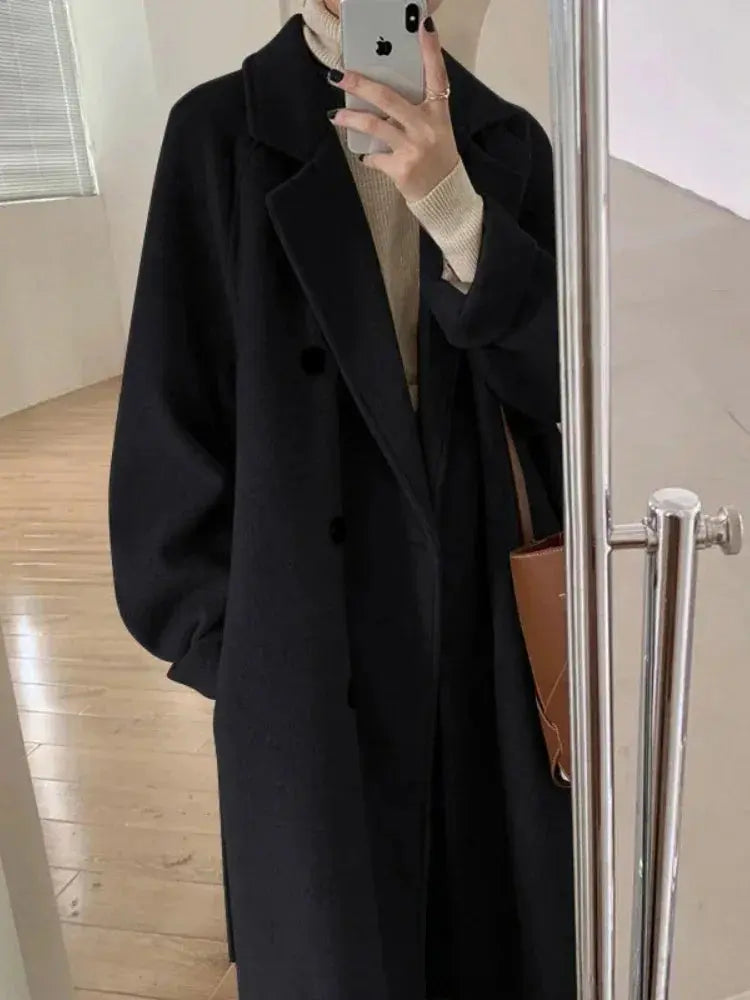 New Winter Fashion Wool Thick Long  Coats with Turn-down Collar Solid Jackets. Streetsharks