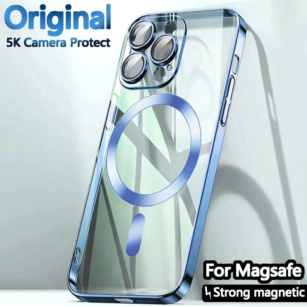 Original Clear Plating Cover For Apple Magnet Magsafe Case Iphone 15 14 Plus 13 12 11 Pro Max X Xs Xr 5K 10H Glas Camera Protect Streetsharks