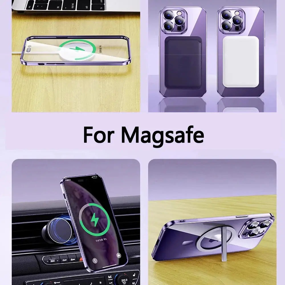 Original Clear Plating Cover For Apple Magnet Magsafe Case Iphone 15 14 Plus 13 12 11 Pro Max X Xs Xr 5K 10H Glas Camera Protect Streetsharks