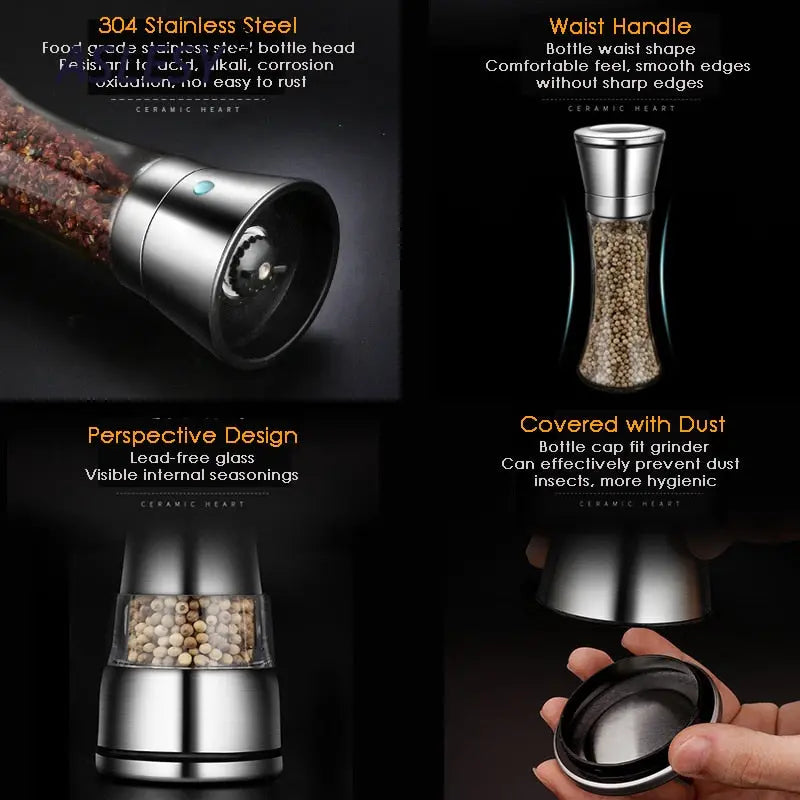 Pepper Grinder Salt Shaker Best Spice Mill with Brushed Stainless Steel Streetsharks