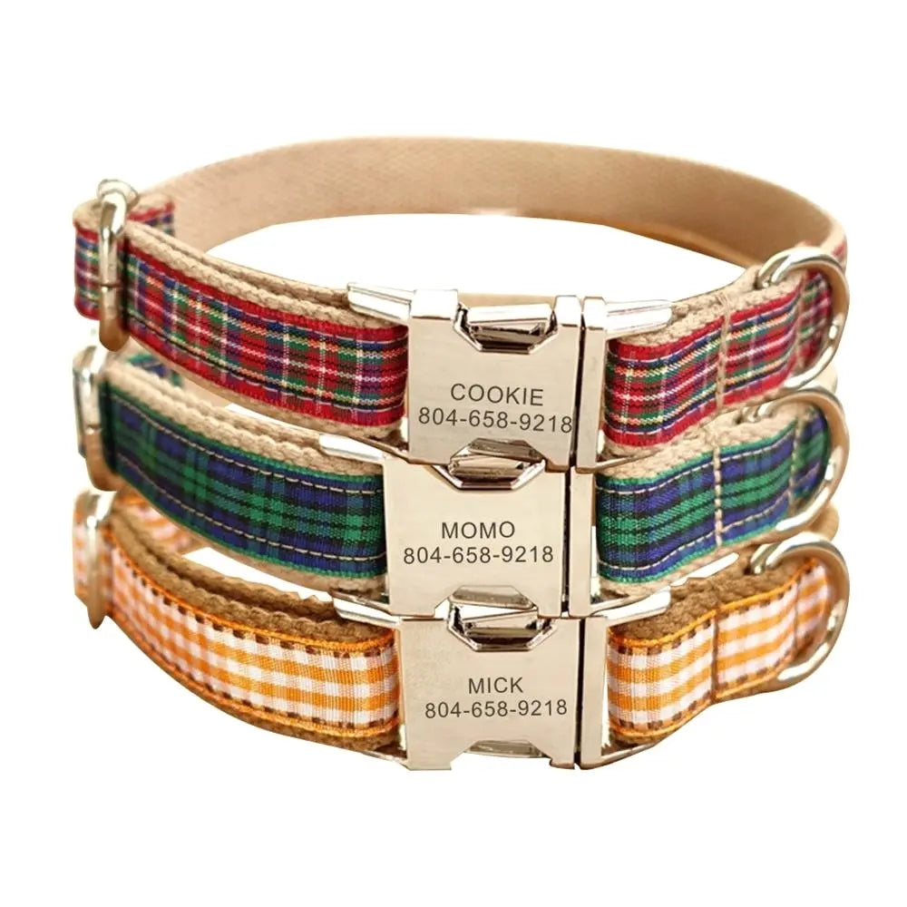 Personalized Pet Collar Scottish Plaid Custom Puppy Cat Streetsharks