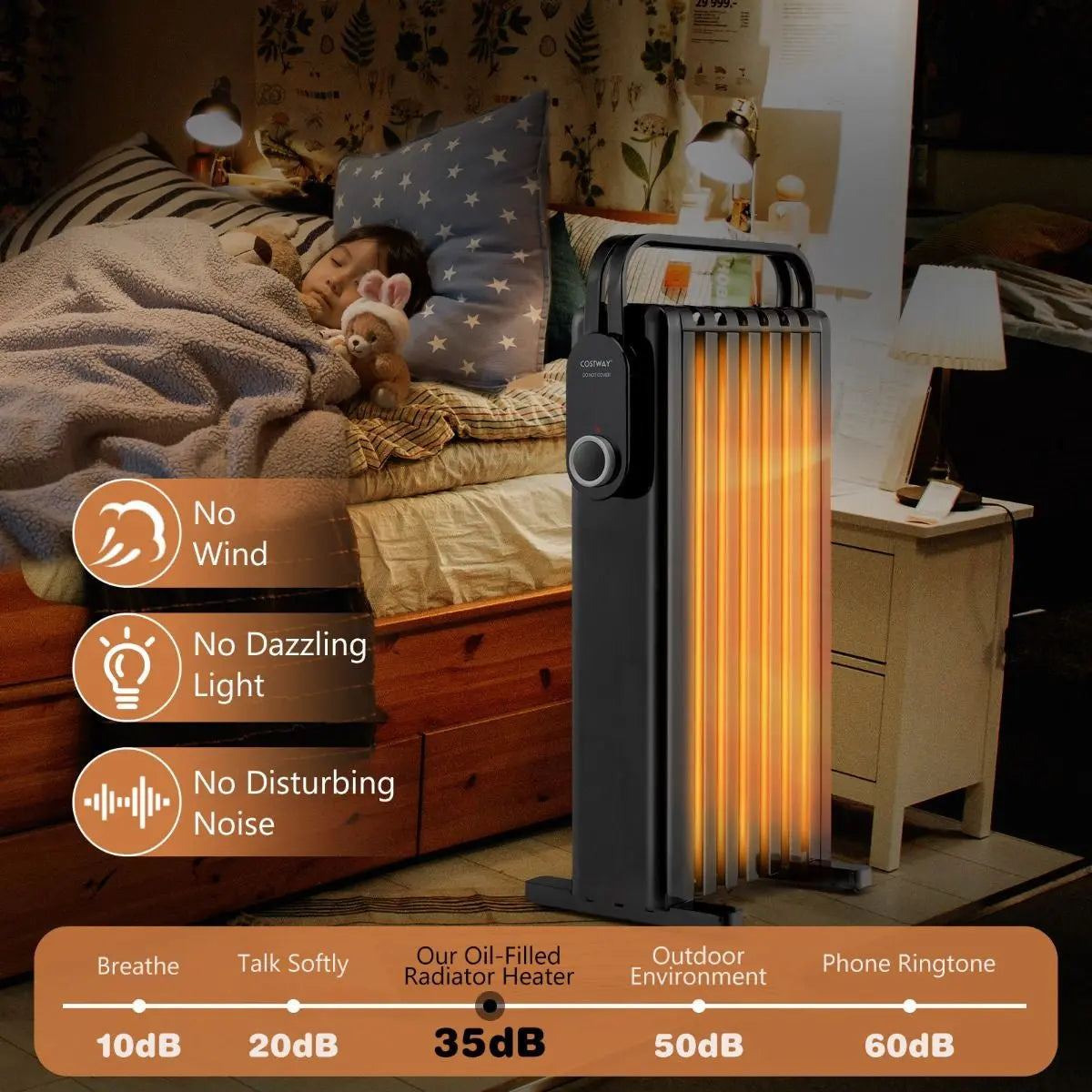 Portable Electric Heater with Overheat and Tip-Over Protection