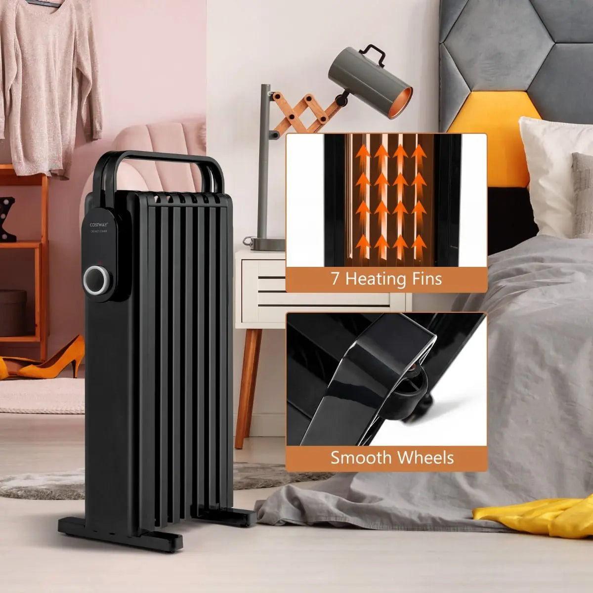 Portable Electric Heater with Overheat and Tip-Over Protection