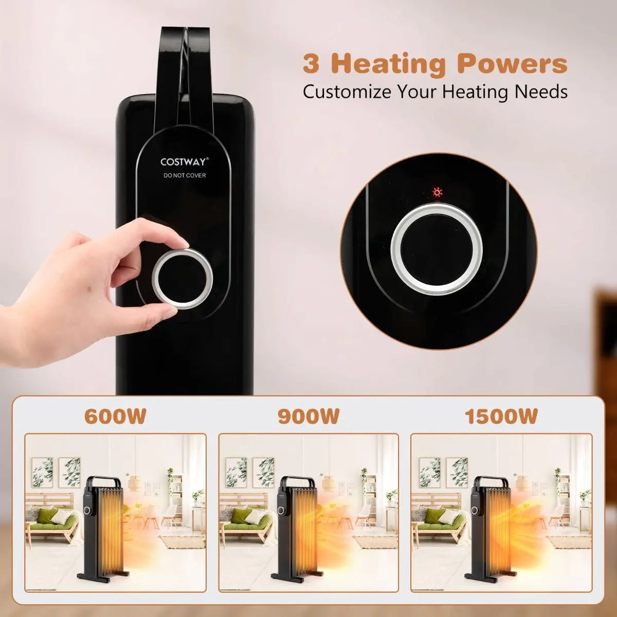 Portable Electric Heater with Overheat and Tip-Over Protection