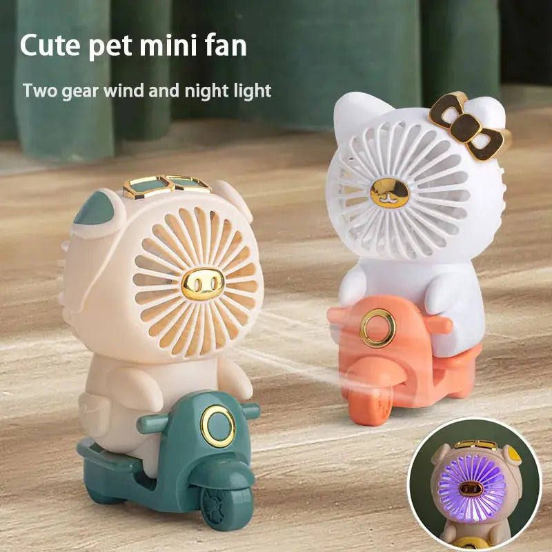 Rechargeable Mini Fan Cute Pet Desktop Fans For Students Silent Usb Fan With Night Light Two Wind Speed Air Cooler Streetsharks