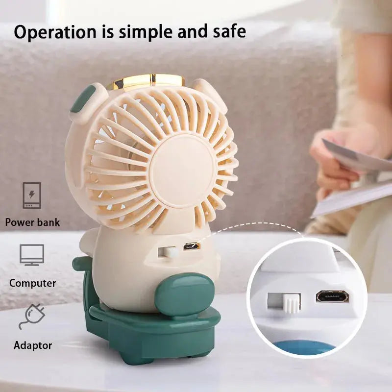 Rechargeable Mini Fan Cute Pet Desktop Fans For Students Silent Usb Fan With Night Light Two Wind Speed Air Cooler Streetsharks