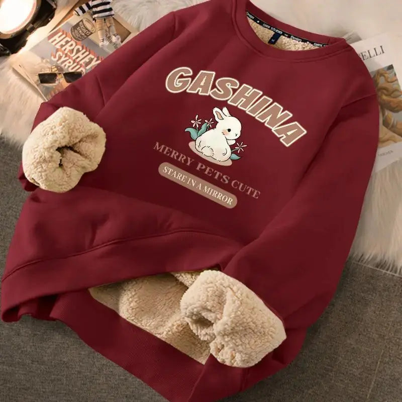 Red Velvet Rabbits Sweatshirts Women  New Year Loose Autumn Clothing -  Streetsharks