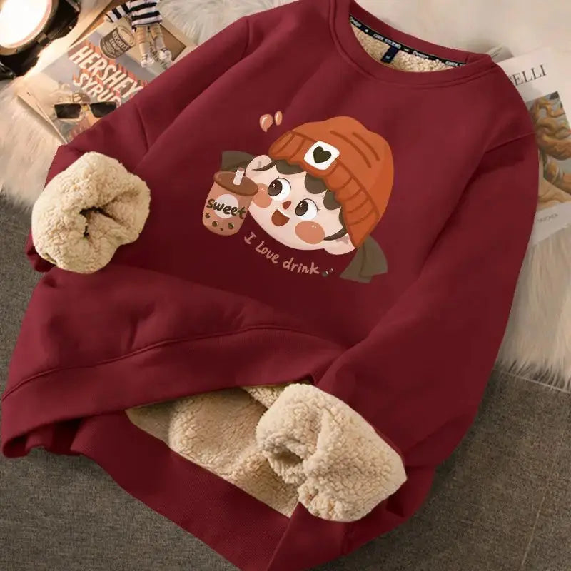 Red Velvet Rabbits Sweatshirts Women  New Year Loose Autumn Clothing -  Streetsharks