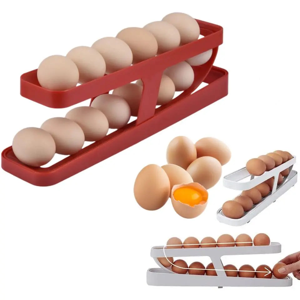 Roll-down refrigerator with egg dispenser; Egg Rack Holder Storage Box; Egg Basket Container Organizer StreetSharks