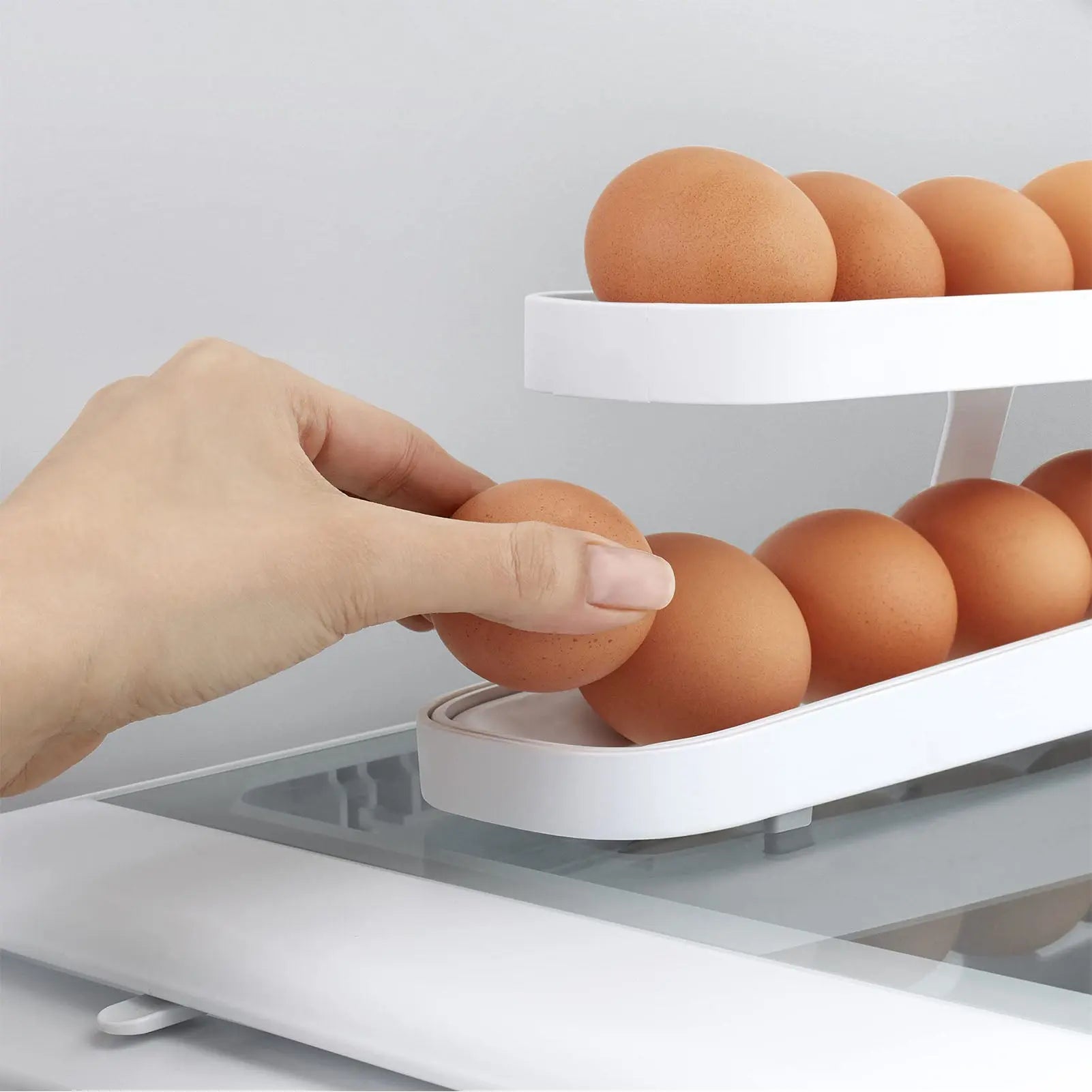 Roll-down refrigerator with egg dispenser; Egg Rack Holder Storage Box; Egg Basket Container Organizer StreetSharks