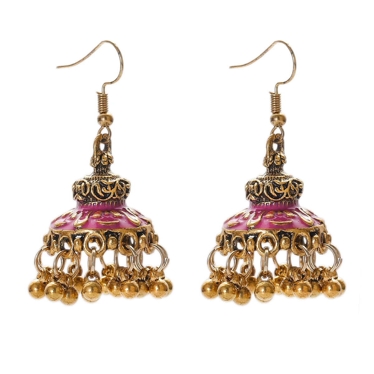 Ethnic Retro Geometric Turkish Jhumka Earrings For Women Indian Jewelry Flower Gold Color Bell Tassel Dangling Earrings Streetsharks