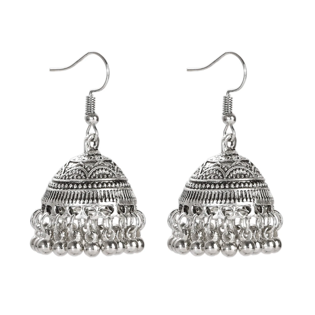 Ethnic Retro Silver Color Flower Alloy Tassel Dangle Earrings For Women's Indian Jhumka Earrings Turkey Bijoux Streetsharks