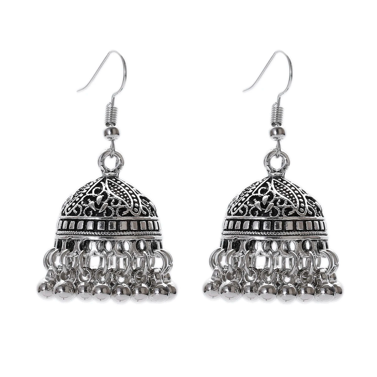 Ethnic Retro Silver Color Flower Alloy Tassel Dangle Earrings For Women's Indian Jhumka Earrings Turkey Bijoux Streetsharks