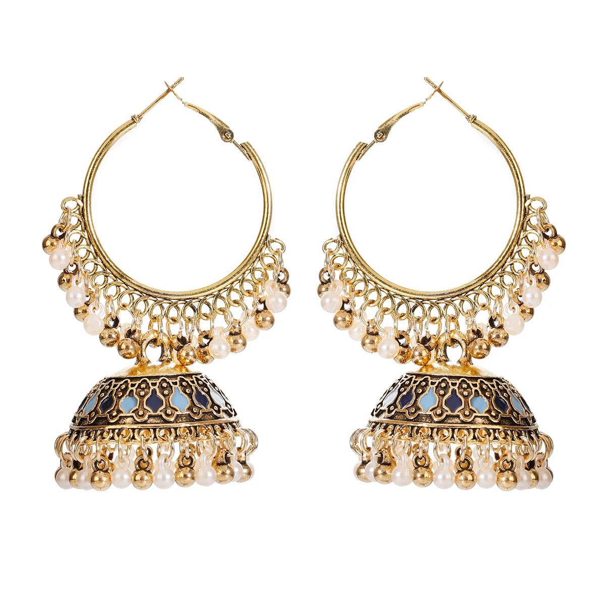 Ethnic Retro Geometric Turkish Jhumka Earrings For Women Indian Jewelry Flower Gold Color Bell Tassel Dangling Earrings Streetsharks