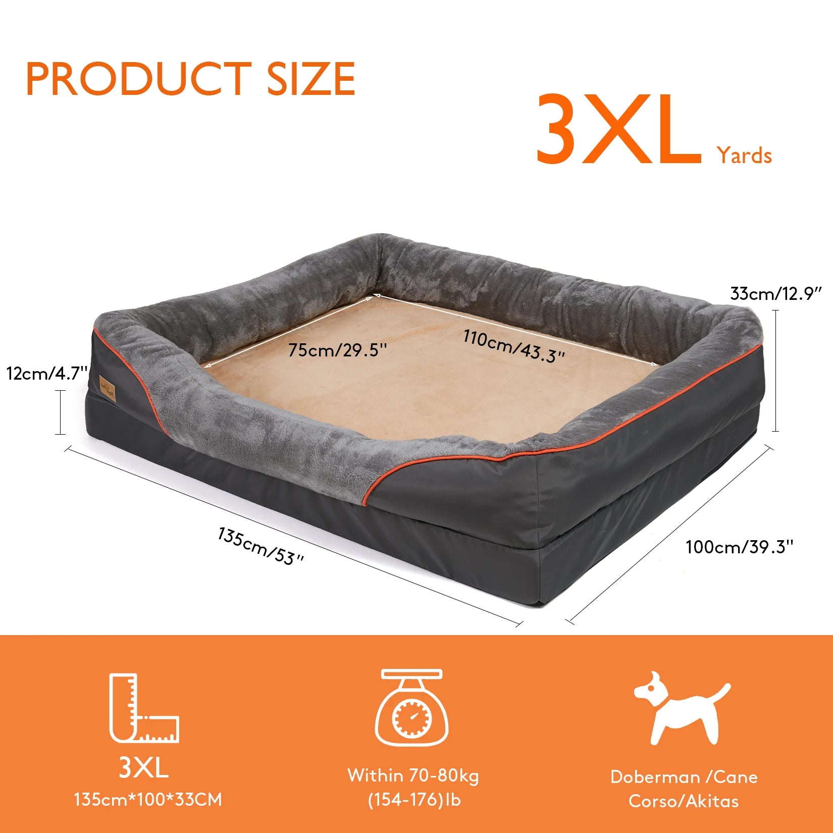 L XL 2XL 3XL Dog Bed Super Soft Orthopedic Foam Pet Bed Sleeping Mat with Cotton-padded Bolster and Removable Cover Streetsharks