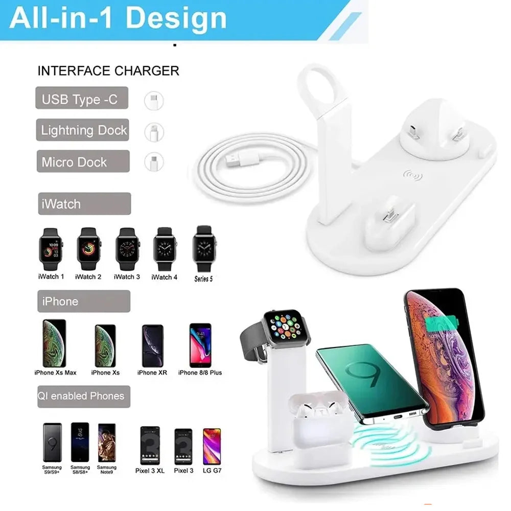 30W 6 in 1 Wireless Charger Stand Pad For iPhone 15 14 13 12 X Apple Watch Fast Charging Dock Station for Airpods Pro iWatch 7