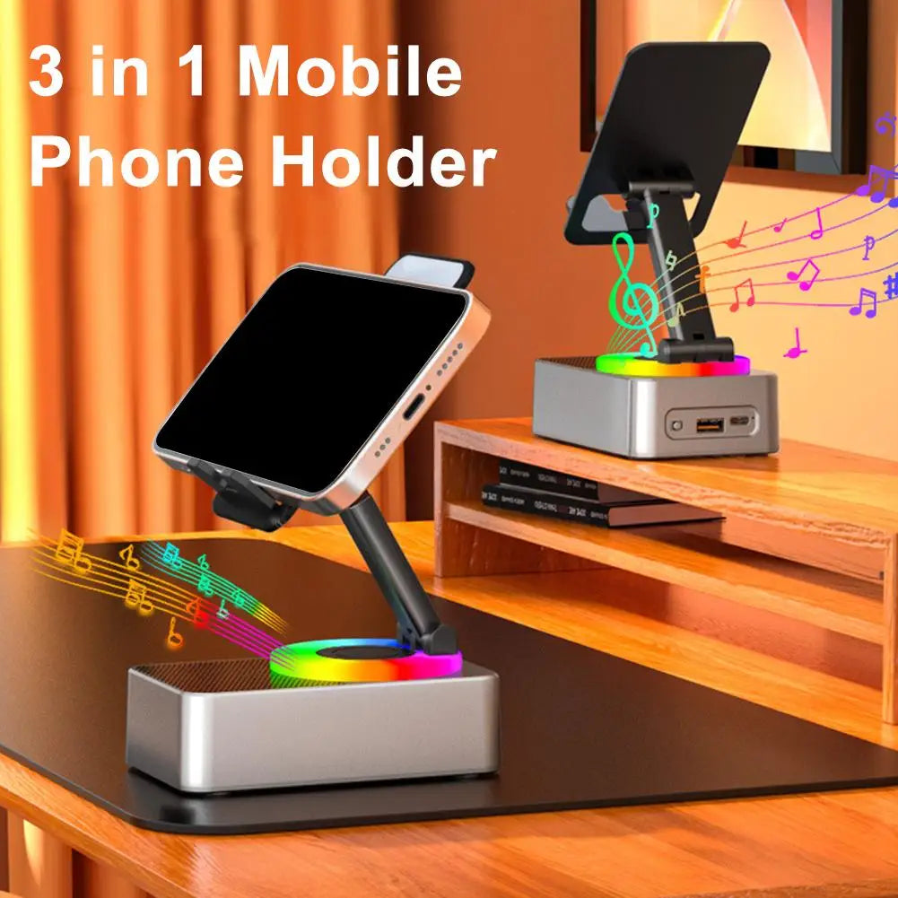 3-In-1 Mobile Phone Holder, Audio Power Bank, Bluetooth Call Speaker, Multi-Function Foldable Rotating Desktop Streetsharks