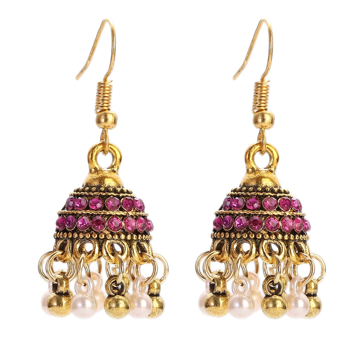 Ethnic Retro Geometric Turkish Jhumka Earrings For Women Indian Jewelry Flower Gold Color Bell Tassel Dangling Earrings Streetsharks