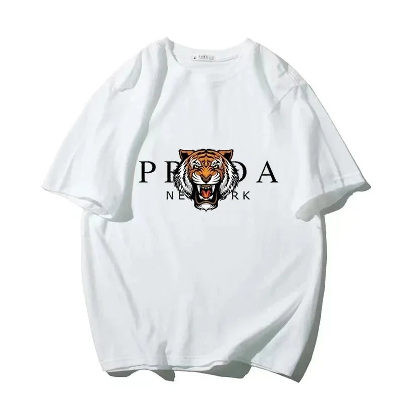 Women's Tiger Print T-shirt Short Sleeve Crew Neck T-shirt Casual Clothes Loose Streetwear Fashion Brand Women Clothing